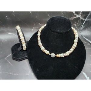 White to Pink South Pacific Pearl Necklace/Bracelet Combo with Zircon Accents